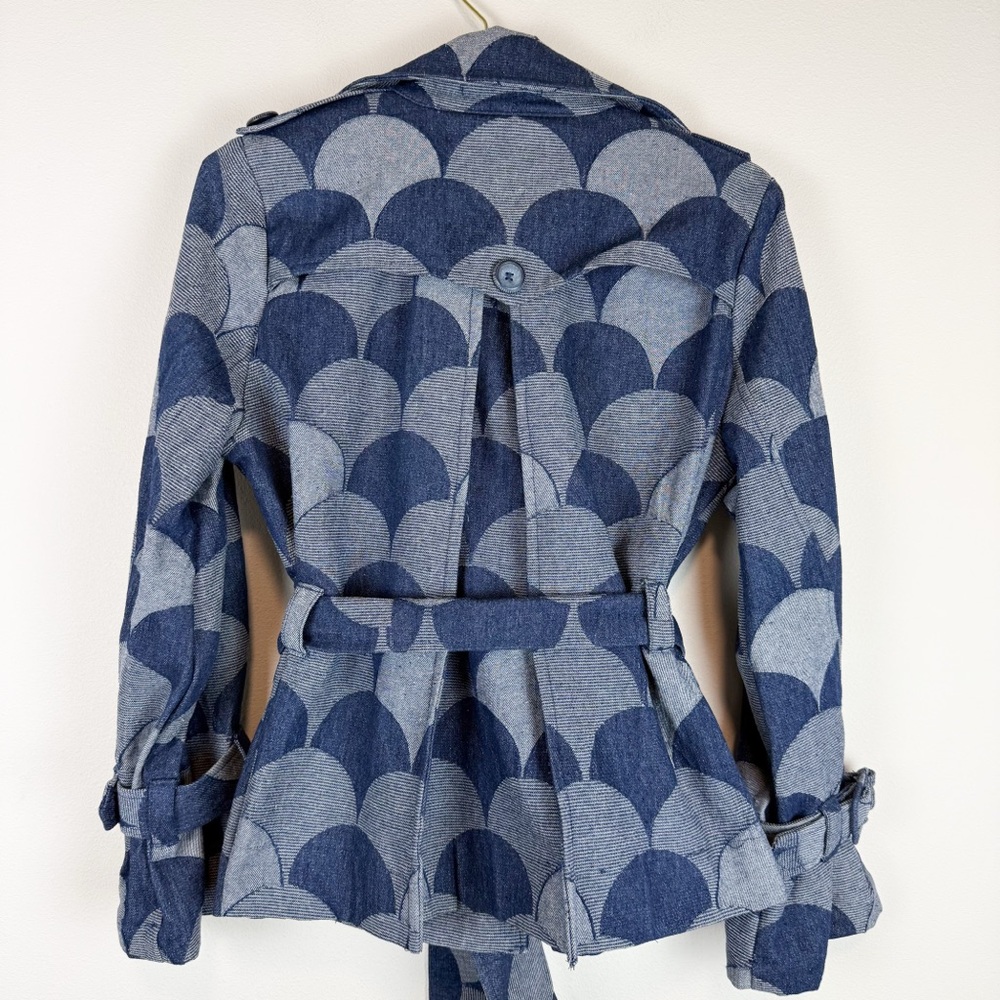 Eva Franco Brex Jacket Atomic Denim Blue Scallop Double Breasted Size 6 - Picture 7 of 14